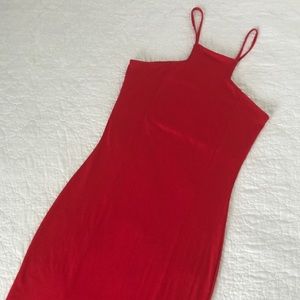 Express Red Bodycon Dress with Diagonal Bottom Hem
